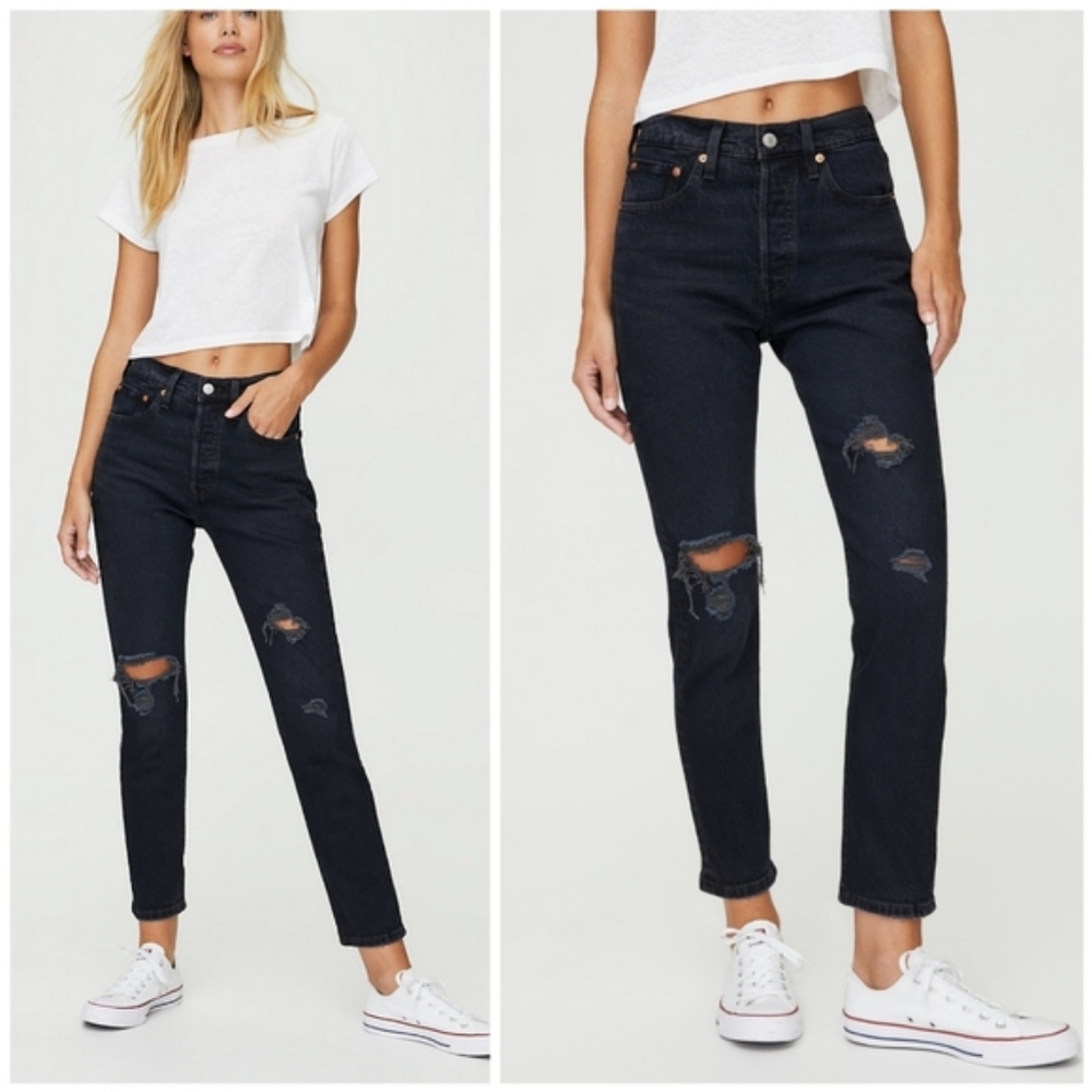 Levi's 501 Black Distressed Holes Jeans